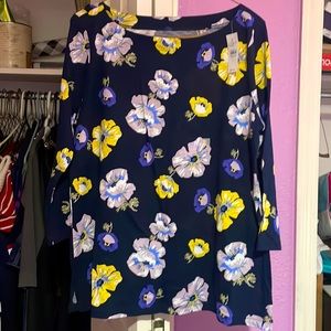 NWT-LOFT Blouse. Soft and casual top.Colors: navy blue with flowers Size:Large.